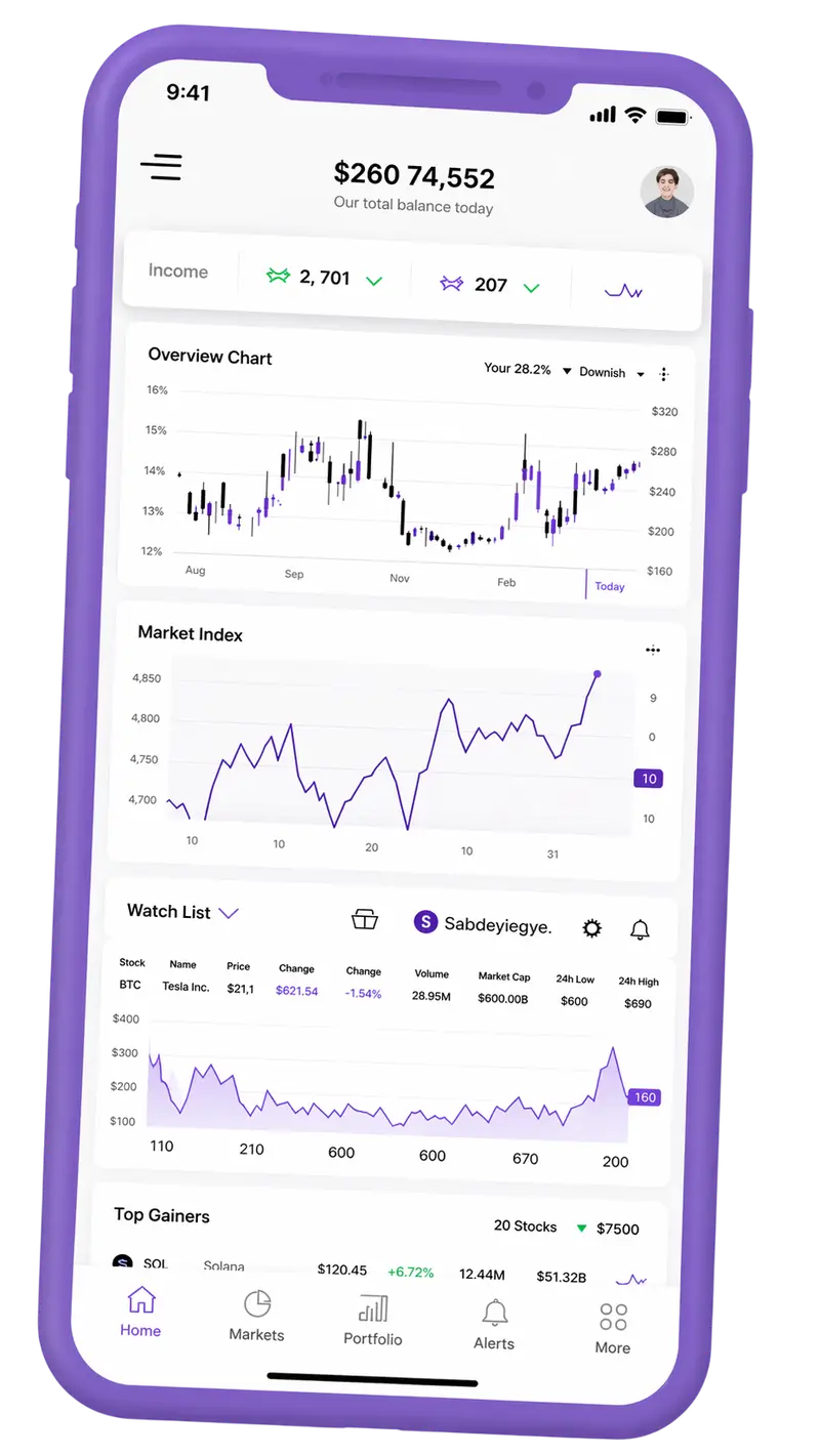 Mobile application showing portfolio management